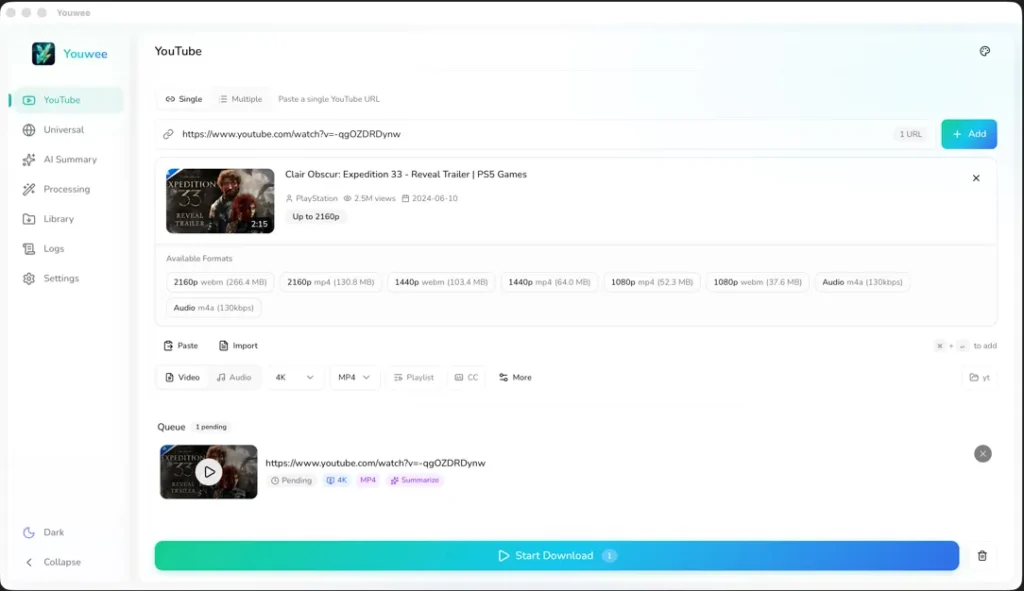youwee ：一款美观的跨平台下载器