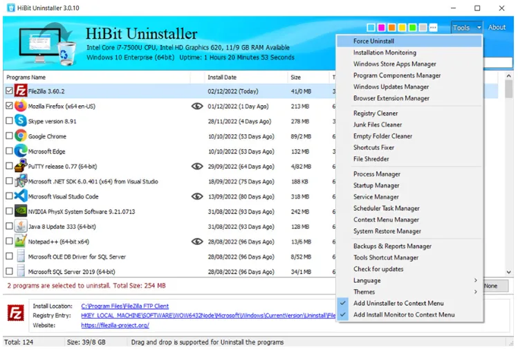 HiBit Uninstaller ：全能的彻底卸载与系统优化工具